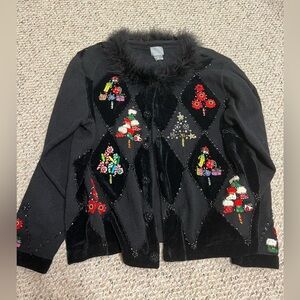 Berek Black Sweater with Faux Fur Trim